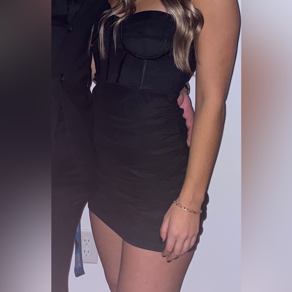 Classic Ruched Bodycon Mesh Mini Corset Dress